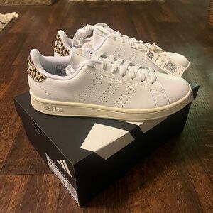 Adidas Women's White Sneakers with Leopard Detail Size 9.5